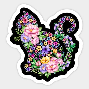 Cat Watercolor Floral Sticker